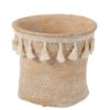 Béžový cementový květináč se střapci Boho S - Ø16*15,5 cm J-Line by Jolipa J-Line by Jolipa www.eLovci.cz