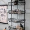 Černá antik nástěnná kovová polička s drátěnými košíky Fil de fer - 38*14*68cm Chic Antique Chic Antique www.eLovci.cz