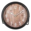Černé kovové stolní hodiny s dřevěným dekorem - 20*6*20 cm / 1*AA Clayre & Eef Clayre & Eef www.eLovci.cz