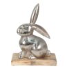 Dekorace stříbrný kovový králík na dřevěném podstavci - 21*11*28 cm Clayre & Eef Clayre & Eef www.eLovci.cz