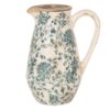 Dekorační keramický antik džbán se zelenými květy Tien French - 16*12*22 cm/1300ml Clayre & Eef Clayre & Eef www.eLovci.cz