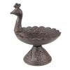 Hnědé litinové pítko/ krmítko pro ptáčky na noze s dekorem páva - Ø 12*16 cm Clayre & Eef Clayre & Eef www.eLovci.cz