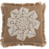 Hnědý jutový polštář s béžovou květinou a třásněmi Jute natural - 53*3*49 cm J-Line by Jolipa J-Line by Jolipa www.eLovci.cz