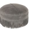 Šedý kožený puf s výplní  Tassels -  Ø 52*40cm J-Line by Jolipa J-Line by Jolipa www.eLovci.cz