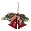 Vánoční dekorace červené zvonky s větvičkou a mašlí - 17*9*12 cm Clayre & Eef Clayre & Eef www.eLovci.cz